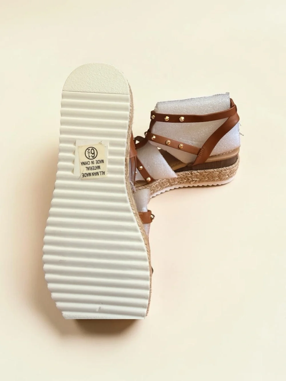 Studded Tan Platform Espadrille Sandals - Women